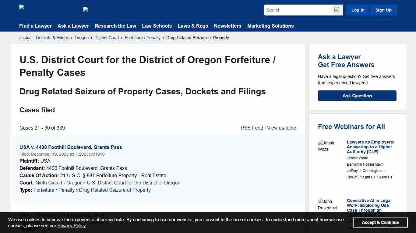 Drug Related Seizure of Property Cases, Dockets and Filings in the U.S. District Court for the District of Oregon | Justia Dockets & Filings