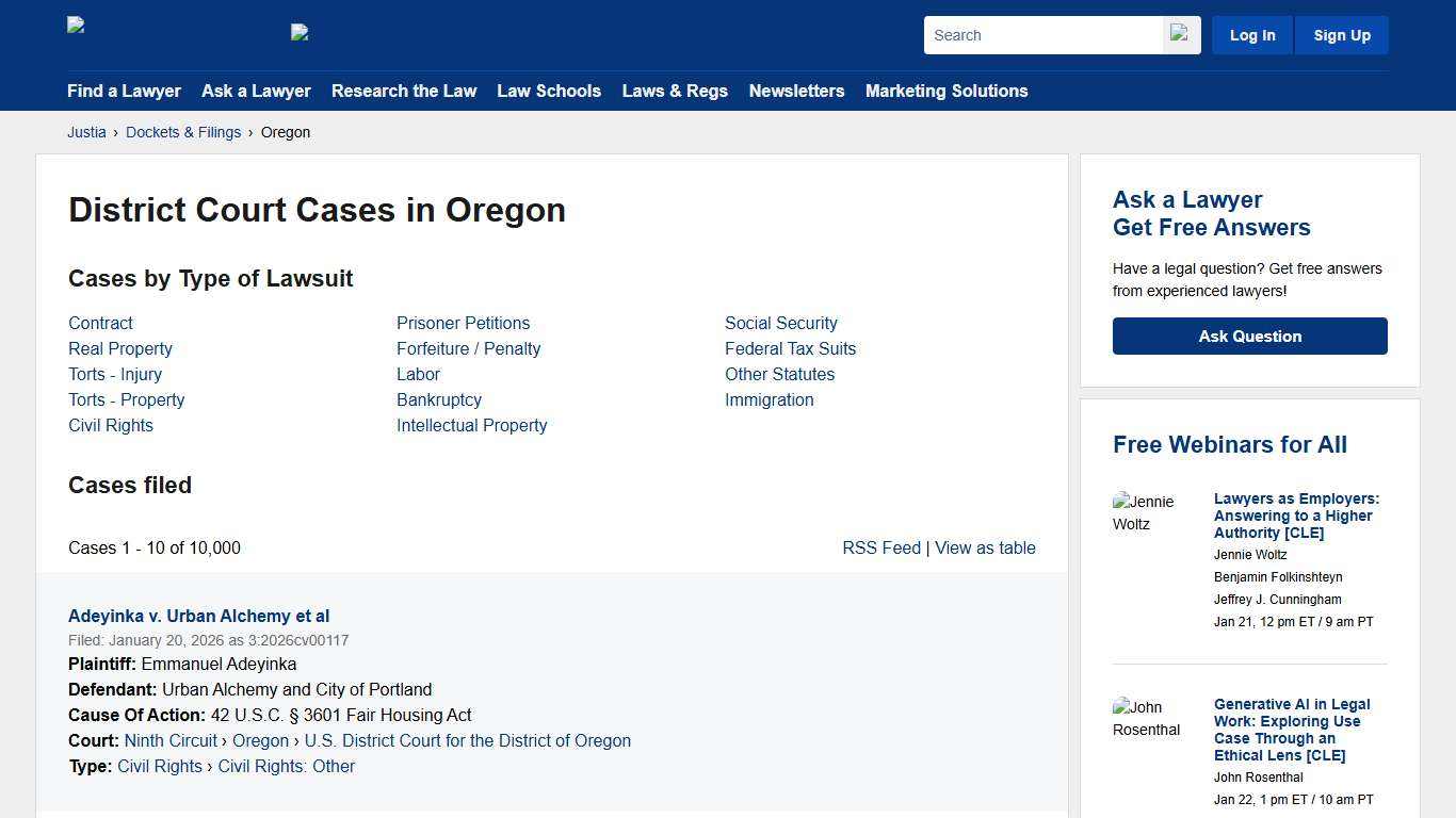 Cases, Dockets and Filings in Oregon | Justia Dockets & Filings